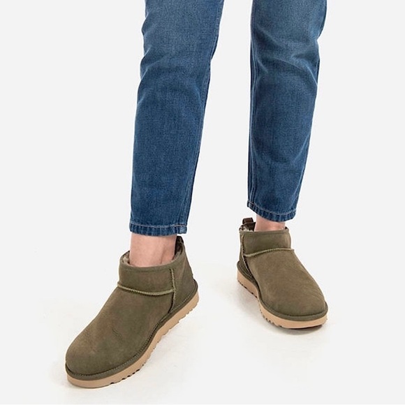 UGG Shoes - UGG WOMEN'S ULTRA MINI SUEDE SHEARLING LINED BOOTS - BURNT OLIVE - SZ - 7 .US